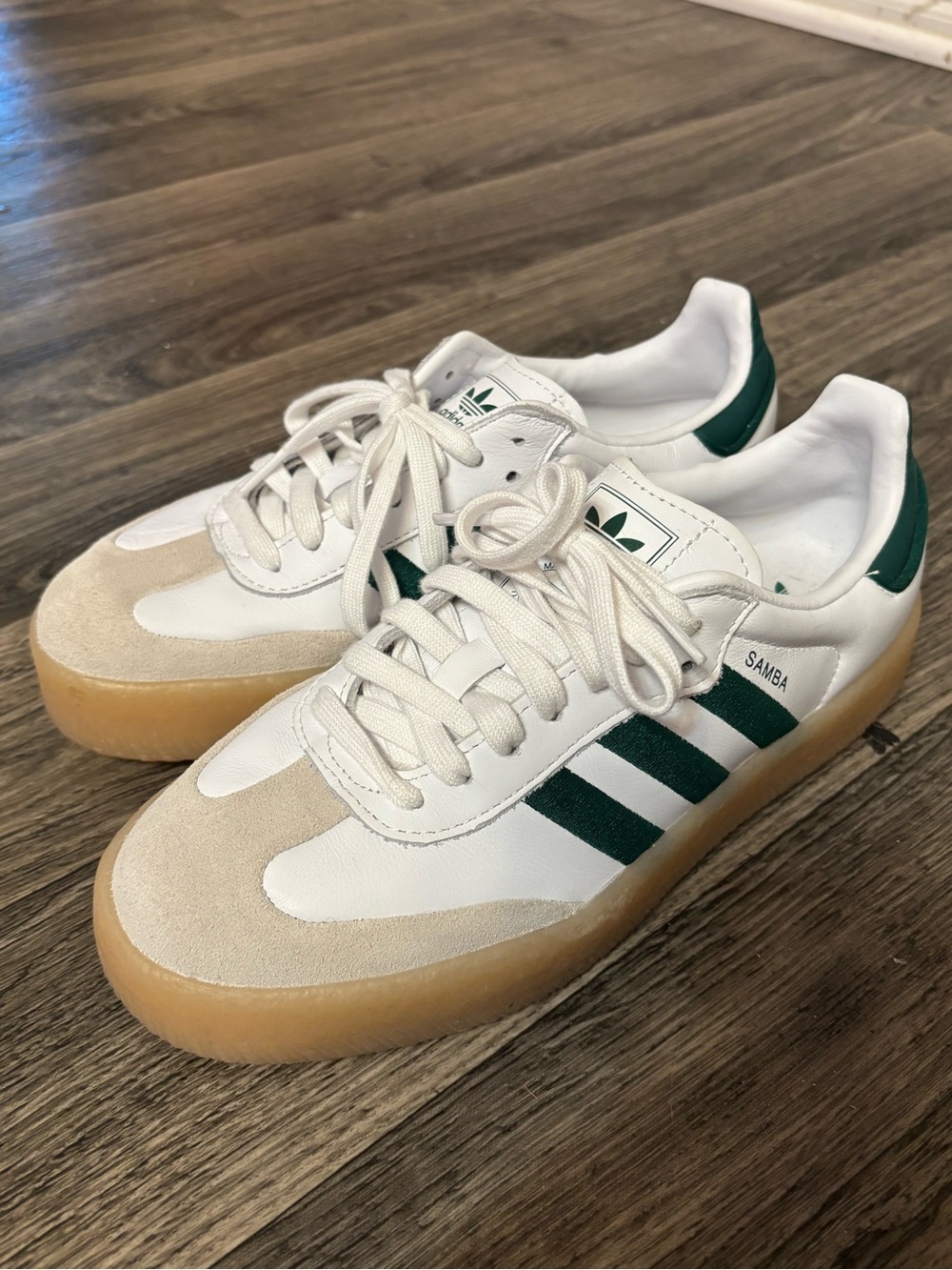Adidas Samba Sneakers in White and Green